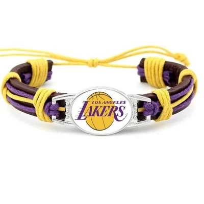 Pulsera deportiva de cuero negra coleccionable Los Angeles Lakers NBA para hombre y mujer Foto 1 de 4