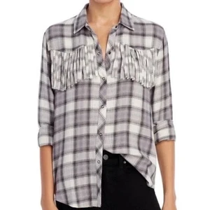 Rails Western Dolly Button Down Grey Check Plaid Fringe Flannel Shirt XS/Medium - Bild 1 von 16