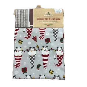 Holly Jolly Deck the halls Gnomes lights Fabric Shower Curtain Holiday NWT - Picture 1 of 4