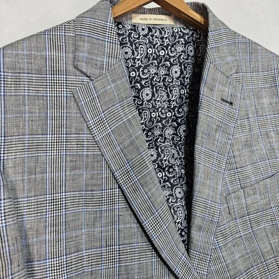 Abrigo deportivo Blazer de lino Joseph Abboud 48R Glen a cuadros pata de gallo Príncipe de Gales Foto 1 de 4