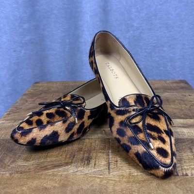 Talbots Leopard Calf Hair Loafers 8.5M Francesca Bow Flats Neutral Chic - Image 1 of 4