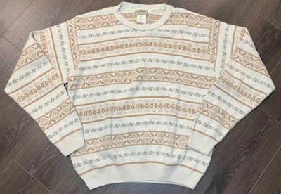 RARE VTG 90s LL Bean FoxFibre Cream Brown Cotton Knit Sweater - M Sally Fox USA - Image 1 of 4