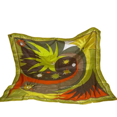 Emilio Pucci Scarf Silk Vintage Large Yellow Brown Multicolor Print Shawl Stole - Image 1 of 4
