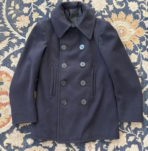 Vintage WW2 Era US Navy Naval Clothing Factory Name Stamp Wool Pea Coat 38-40 - Picture 1 of 12