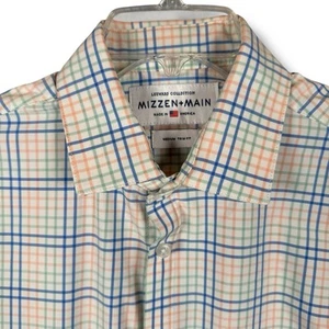 Mizzen + Main Leeward Trim Medium M L/S Button Up Shirt White Blue Yellow Plaid - Picture 1 of 10