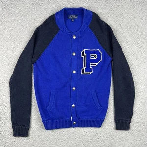 Polo Ralph Lauren Sweater Boys Medium 10-12 Letterman Varsity Jacket Snap Front - Picture 1 of 11