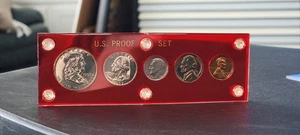 1957 US Mint 90% Silver Proof Coin Set in Red Capital Holder - Picture 1 of 2
