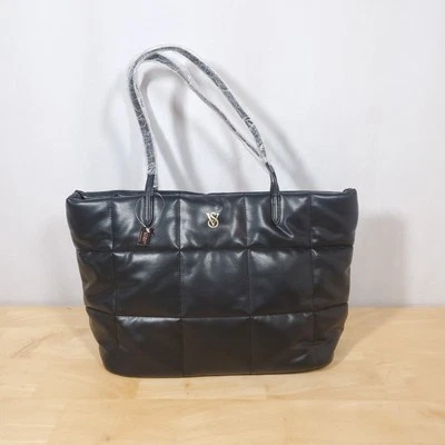 Victoria's Secret Black Quilted Faux Leather Puffer Tote Duffle Bag NWT - Image 1 of 4