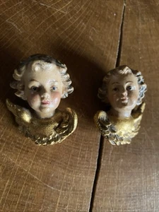 ZWEI ALTE PUTTEN KÖPFE / ENGELS KÖPFE - HOLZ HANDGESCHNITZT - GOLD - Bild 1 von 8