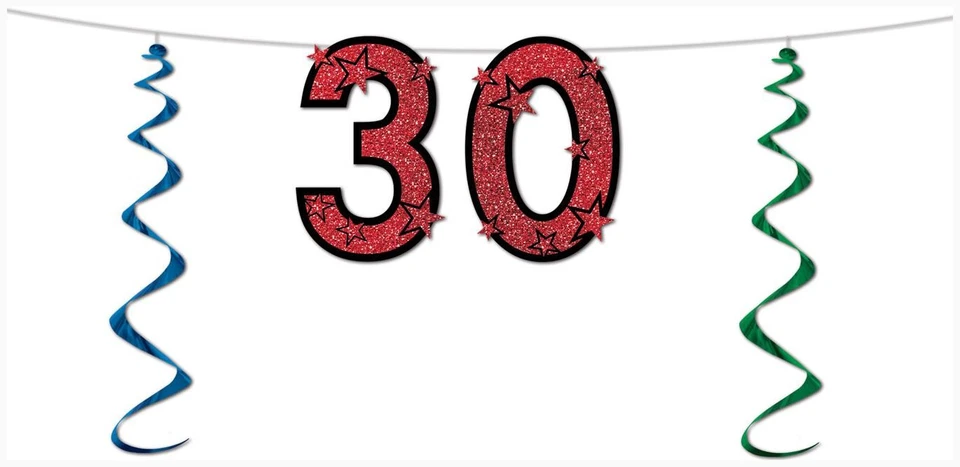 Streamer Brillante "30" Talla 15" x 7' para Cumpleaños - Beistle Foto 1 de 1