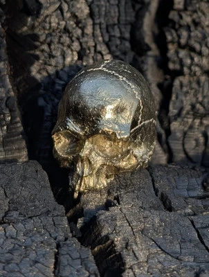 HUMAN SKULL CAST IN SOLID BRONZE  handmade Minisculpture CREEPY DEATH HALLOWEEN  - Image 1 of 4
