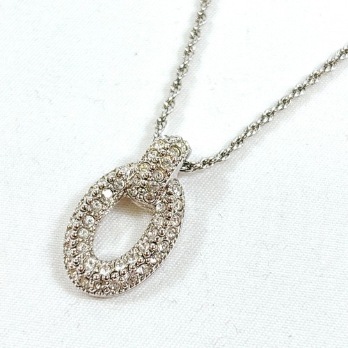 Collana Dior tono argento pavè strass ciondolo ovale scintillante ROGO GIAPPONE