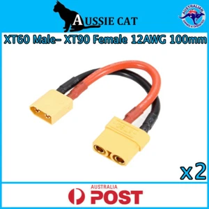 2Pc Genuine XT60 Male to XT90 Female 12AWG Soft Silicone Cable BatteryParts 10cm - Picture 1 of 1