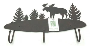 Rustikale Wohnkultur Metall 13" Elch Schlüsselhalter mit 3 Haken Wandmontage Natur - Bild 1 von 12