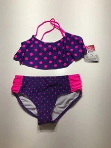 Kanu Surf Girls Suzie Flounce Bikini Beach Sport 2 Piece Swimsuit Purple Size 14 - Picture 1 of 20