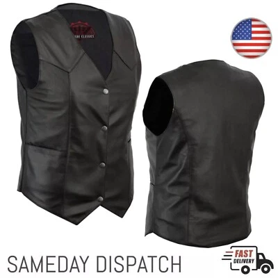 Women’s Motorcycle Biker Naked Goat Classic Leather Vest With 2 Gun Pocket - Image 1 of 4