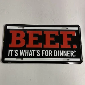 Placa de matrícula BEEF It's What's For Dinner METAL - letras rojas elevadas COMER CARNE DE RES - Imagen 1 de 3