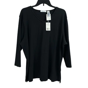 Liz Claiborne Lizwear Knit Top Stretch V Neck Black 1X New - Picture 1 of 7