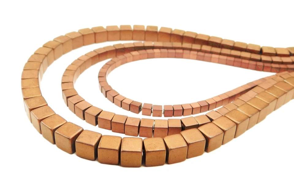 😏 Hämatit matt kupfer Würfel in 2, 3 oder 4 mm Perlen Strang 😉 - Bild 1 von 1