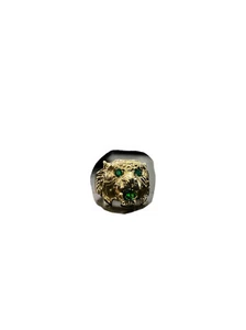 Solid 18K Yellow Gold Lion/Tiger Head Real Emerald Eyes. Men’s Ring 15 grams - Picture 1 of 6