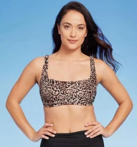 Women's Leopard Print Square Neck Bikini Top - Kona Sol™ Multi Large - Picture 1 of 2