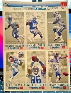 1993 McDonalds Gameday Detroit Lions Cards Set Of 3 Sheets - Barry Sanders - Picture 1 of 3