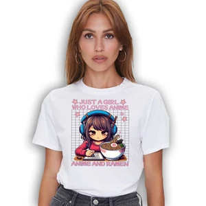 Just a Girl Who Loves Anime and Ramen T-shirt - Kawaii Japan Cute Manga Tee - Picture 1 of 21