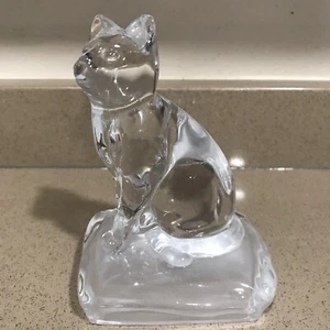 Crystal Glass Cat Figurine With Frosted Glass Base - Picture 1 of 7