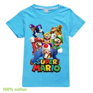 Kids Girls Boys Mario Summer Cotton Short Sleeve T-shirt Casual Top Tee 2-13Year - Picture 1 of 15