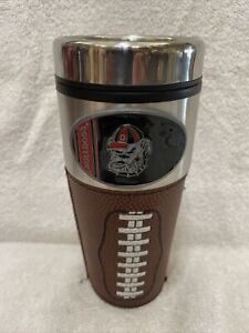 Georgia Bulldogs stainless steel 16oz travel mug with football grip & Medallion