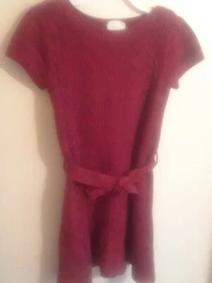 Vestido suéter de malha Crazy 8 meninas tamanho S 5-6 vermelho frente amarrar cinto mangas curtas em excelente estado usado - Imagem 1 de 4