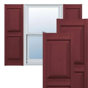 Ekena Millwork Raised Panel Shutters 71"H x 12"W Vinyl Standard 2 Equal Pair Red - Picture 1 of 12