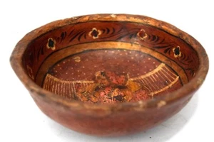 Vintage Indian decor nice Handmade Folk Art Painted Paper Mache Bowl. G72-22 - Picture 1 of 6