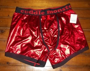 Mad Engine Mens Red Lamé Cuddle Monster Shiny Underwear Boxers Boxer Briefs LG - Picture 1 of 6