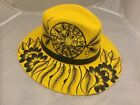 Mexican Artisan Hand Painted Fedora Floral Panama Bohemian Hat Black & Yellow M