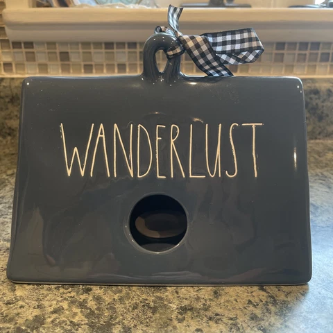 Rae Dunn WANDERLUST Tent Shaped Birdhouse Blue Ceramic Magenta RARE VHTF Cover