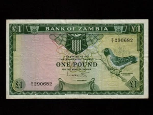 Zambia:P-2,1 Pound,1964 * Black Cheeked Lovebird * 1st Issue * VF * - Picture 1 of 2