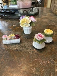 Vtg Lot  4 ANSLEY, GOLDEN CROWN & COALPORT England Mini China Boquet Flower - Picture 1 of 12