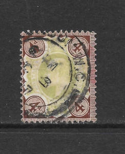 GREAT BRITAIN SCOTT 133 USED FINE - 1902 4p GR BRN & GRN - SOUND!   CV $35 - Picture 1 of 2