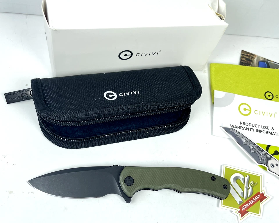 CIVIVI Mini Praxis Green 2.98 Inch Plain Black Stonewash Drop Point WKCC18026C1