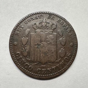 1878 Spain 5 Centimos - Beautiful Coin - #B-016 - Picture 1 of 2
