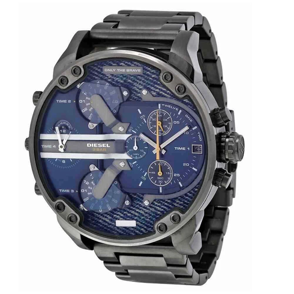Nuevo Diesel DZ7331 Mr.Daddy Gunmetal Acero Inoxidable Esfera Azul Cuarzo Reloj para Hombre Foto 1 de 4