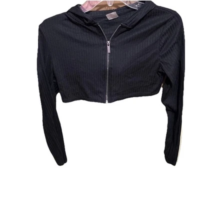 No Boundaries Cropped Jacket Black Zippered With Hood Size Small Foto 1 de 4