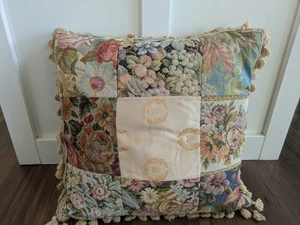 Vintage Shabby Chic Patchwork Quilt Tapestry Tassels Fringe Floral Pillow - Picture 1 of 8