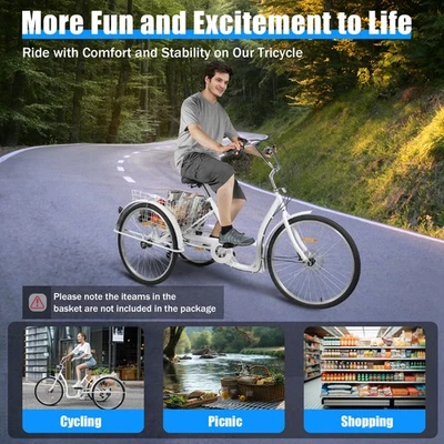 26 Zoll Dreirad 6-Gang Senioren 3-Rad Fahrrad Für Erwachsene Mit Einkaufskorb - Bild 1 von 4