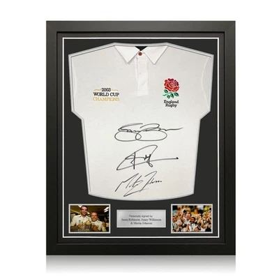 Camiseta de Inglaterra firmada por Jason Robinson, Jonny Wilkinson y Martin Johnson. Enmarcado Foto 1 de 4