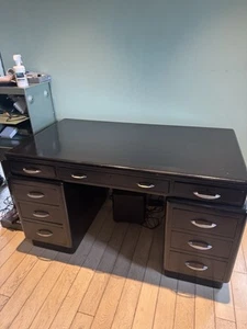 Vintage Black Plain Wood Office Desk And Drawers With Great Capacity And Work - Picture 1 of 4