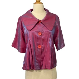 Damee Inc 3-button Blazer Jacket Short Sleeve Iridescent Purple Silver Size S - Picture 1 of 9