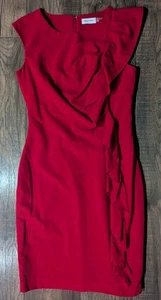 Calvin Klein Women's Classic Bright Red Ruffle Mini Dress Size 6 NWOT Dry Clean - Picture 1 of 14