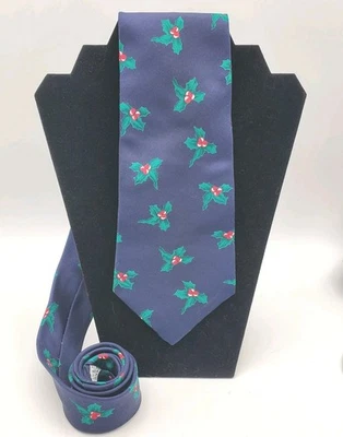Corbata de Colección Surrey Holiday Holly Poliéster Azul Marino Corbata Retro Navidad  Foto 1 de 4
